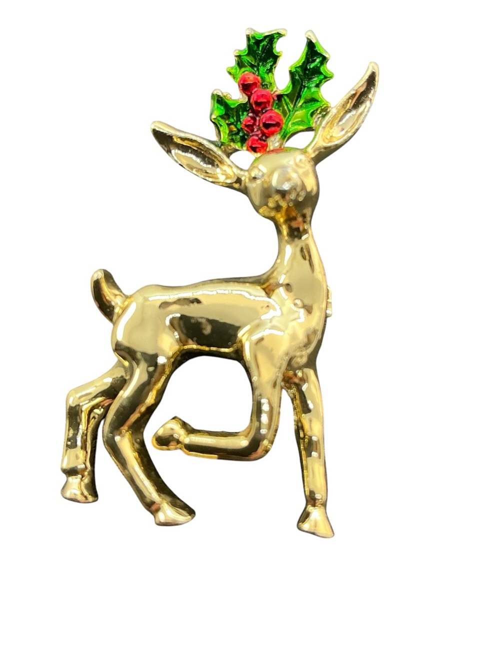 Gerry’s Gold Tone Christmas Reindeer Brooch Enamel Holly Wreath Earrings Vintage